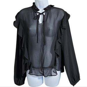 NWT Anna Cai Mesh Sheer Ruffle Top